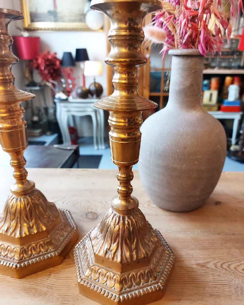 Smukke messing lysestager - Billede 3